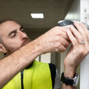 Young Man Fixing Door With Screwdriver 1920x1280